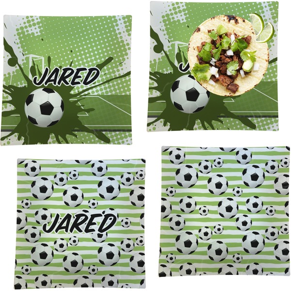 Custom Soccer Set of 4 Glass Square Lunch / Dinner Plate 9.5" (Personalized)
