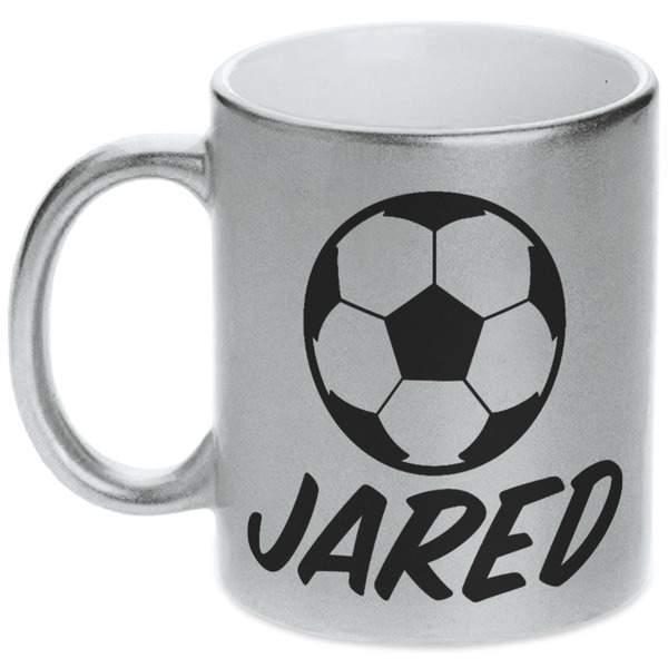 Custom Soccer Metallic Silver Mug (Personalized)