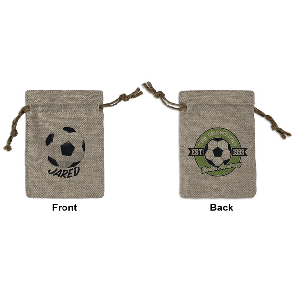 Custom Soccer Small Burlap Gift Bag - Front & Back (Personalized)