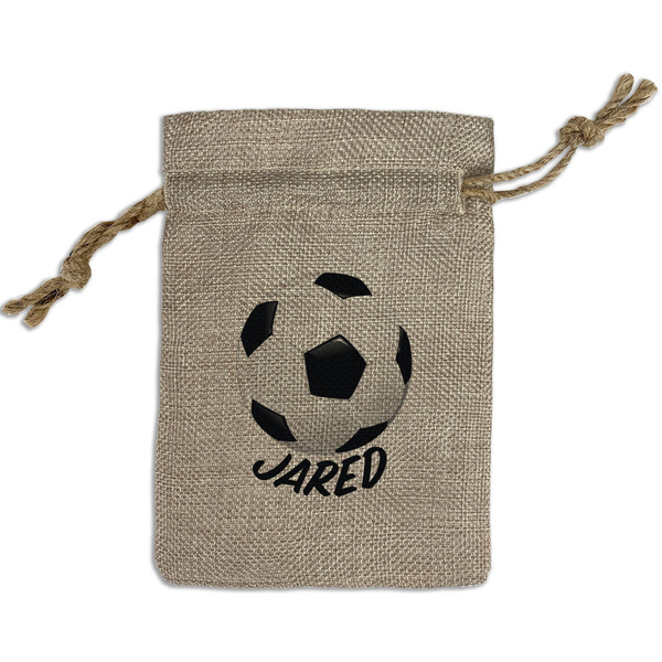 Custom Soccer Small Burlap Gift Bag - Front (Personalized)