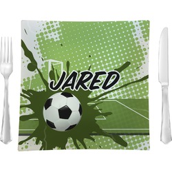 Soccer 9.5" Glass Square Lunch / Dinner Plate- Single or Set of 4 (Personalized)