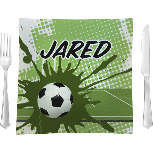 Custom Soccer 9.5" Glass Square Lunch / Dinner Plate- Single or Set of 4 (Personalized)