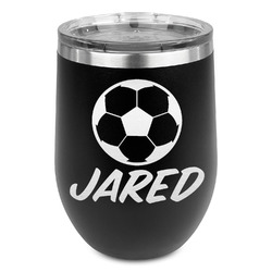 Soccer Stemless Stainless Steel Wine Tumbler - Black - Single Sided (Personalized)