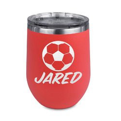 Soccer Stemless Stainless Steel Wine Tumbler - Coral - Double Sided (Personalized)