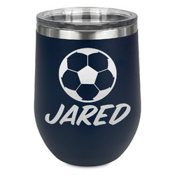 Soccer Stemless Stainless Steel Wine Tumbler - Navy - Double Sided (Personalized)
