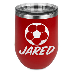 Soccer Stemless Stainless Steel Wine Tumbler - Red - Double Sided (Personalized)