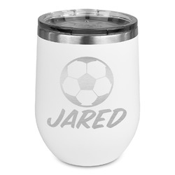 Soccer Stemless Stainless Steel Wine Tumbler - White - Double Sided (Personalized)