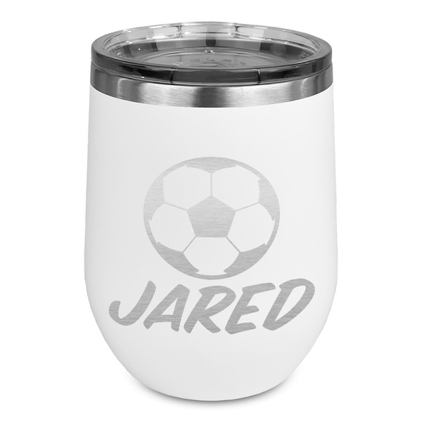Custom Soccer Stemless Stainless Steel Wine Tumbler - White - Single Sided (Personalized)