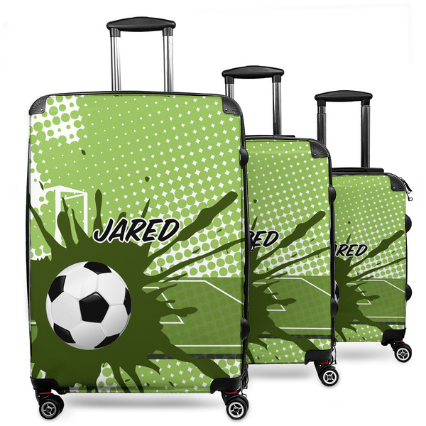 Custom Soccer 3 Piece Luggage Set - 20" Carry On, 24" Medium Checked, 28" Large Checked (Personalized)