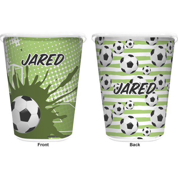 Soccer Trash Can White - Front and Back - Apvl