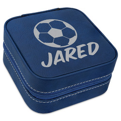Soccer Travel Jewelry Box - Navy Blue Leather (Personalized)