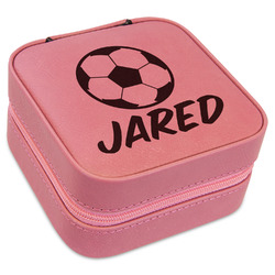 Soccer Travel Jewelry Boxes - Pink Leather (Personalized)