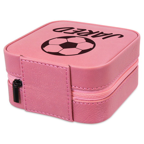 Soccer Travel Jewelry Boxes - Leather - Pink - View from Rear