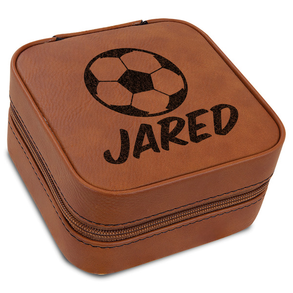 Custom Soccer Travel Jewelry Box - Rawhide Leather (Personalized)