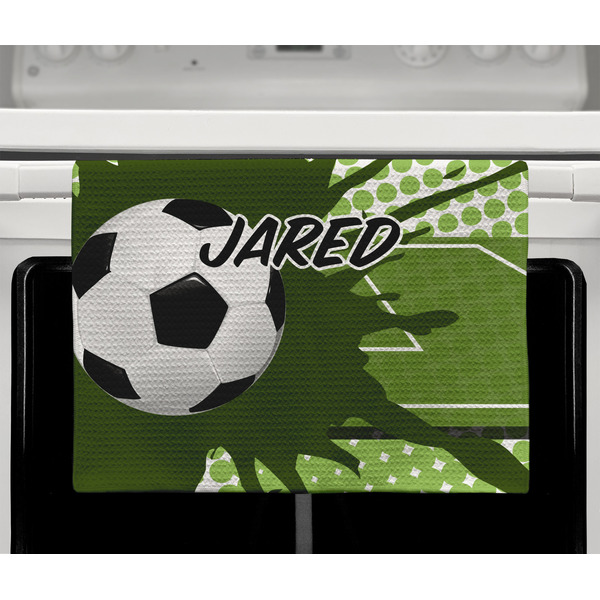 Soccer Waffle Weave Towel - Full Color Print - Lifestyle2 Image