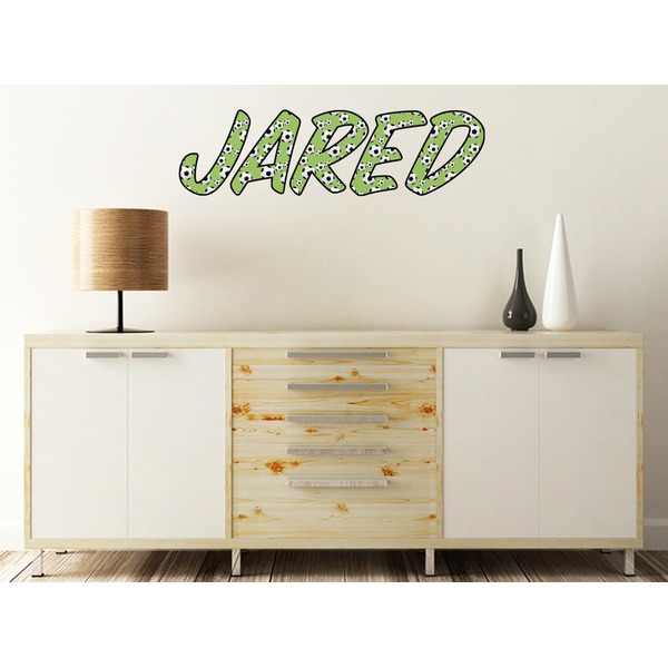 Soccer Wall Name Decal On Wooden Desk