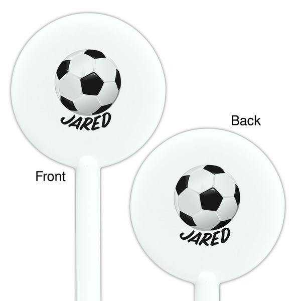 Soccer White Plastic 5.5" Stir Stick - Double Sided - Round - Front & Back