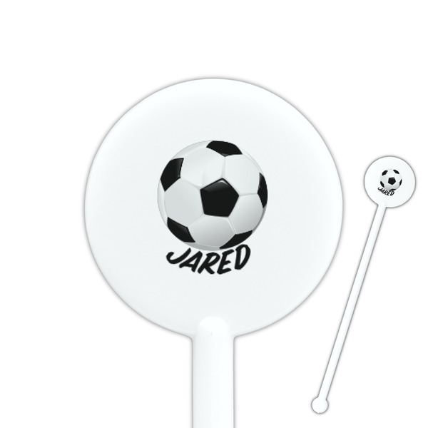 Custom Soccer 5.5" Round Plastic Stir Sticks - White - Double Sided (Personalized)