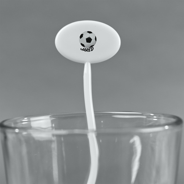 Soccer White Plastic 7" Stir Stick - Oval - Main
