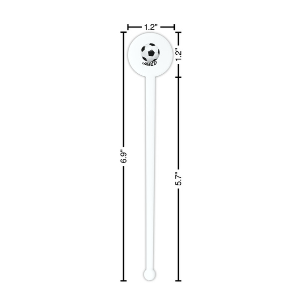 Soccer White Plastic 7" Stir Stick - Round - Dimensions