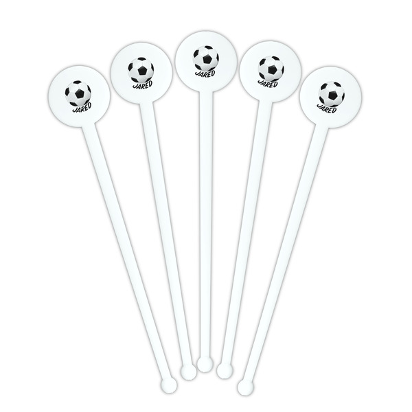 Soccer White Plastic 7" Stir Stick - Round - Fan View
