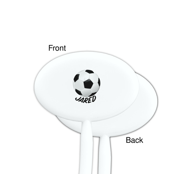 Soccer White Plastic 7" Stir Stick - Single Sided - Oval - Front & Back