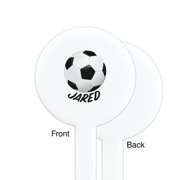 Soccer White Plastic 7" Stir Stick - Single Sided - Round - Front & Back