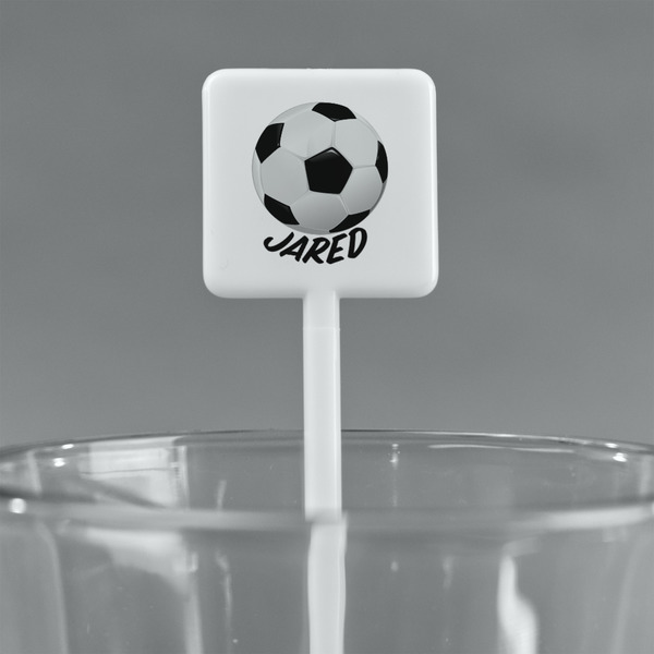 Soccer White Plastic Stir Stick - Square - Main