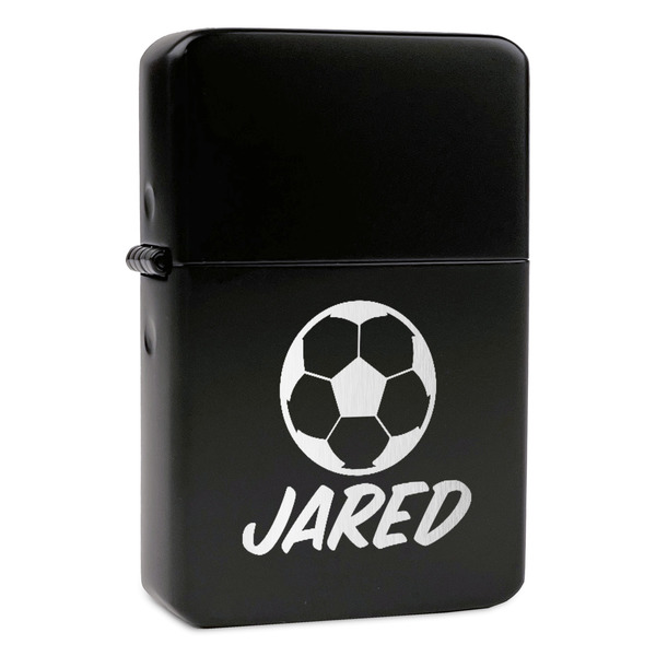 Custom Soccer Windproof Lighter - Black - Double Sided (Personalized)