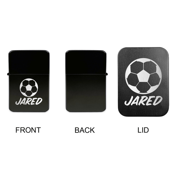 Soccer Windproof Lighters - Black, Single Sided, w Lid - APPROVAL