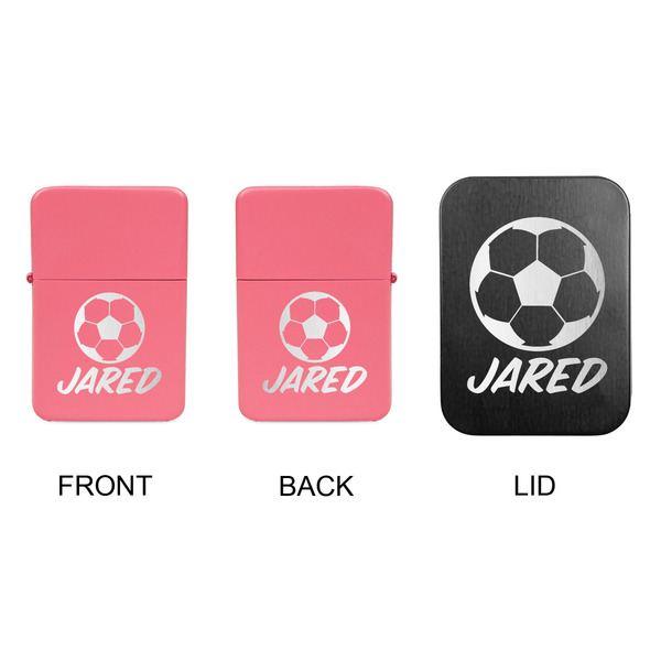 Soccer Windproof Lighters - Pink, Double Sided, w Lid - APPROVAL