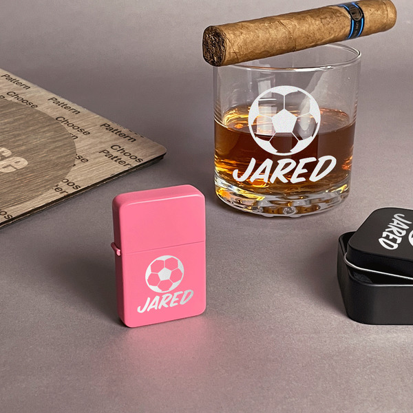 Soccer Windproof Lighters - Pink - In Context