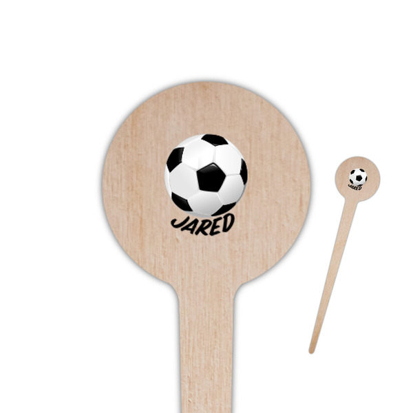 Custom Soccer 4" Round Wooden Food Picks - Single Sided (Personalized)