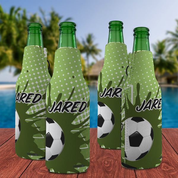 Soccer Zipper Bottle Cooler - Set of 4 - LIFESTYLE