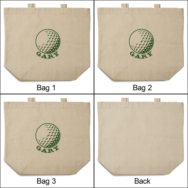 Golf 3 Reusable Cotton Grocery Bags - Front & Back View