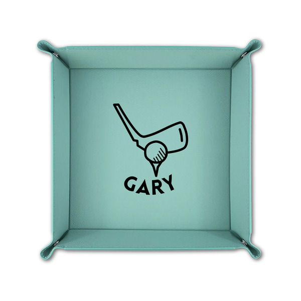 Golf 6" x 6" Teal Leatherette Snap Up Tray - FOLDED UP