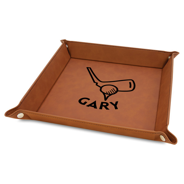 Custom Golf 9" x 9" Leather Valet Tray w/ Name or Text