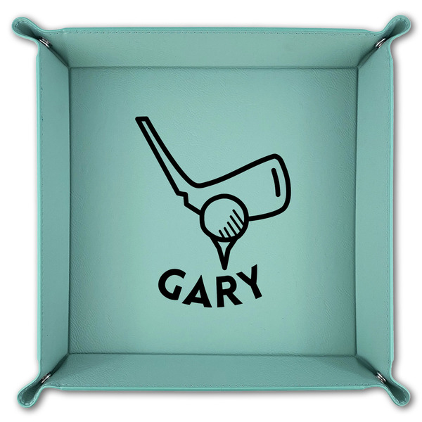 Golf 9" x 9" Teal Leatherette Snap Up Tray - FOLDED