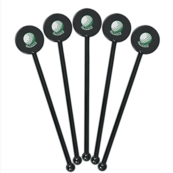 Golf Black Plastic 5.5" Stir Stick - Round - Fan View