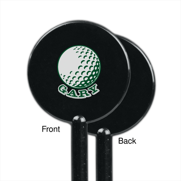 Golf Black Plastic 5.5" Stir Stick - Single Sided - Round - Front & Back