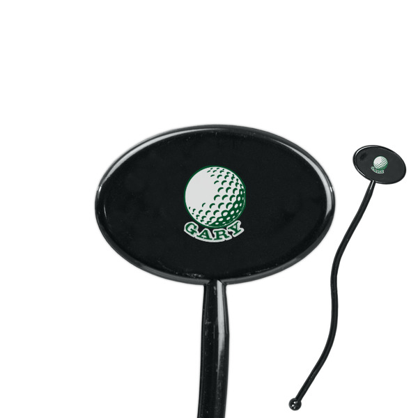 Custom Golf 7" Oval Plastic Stir Sticks - Black - Single Sided (Personalized)