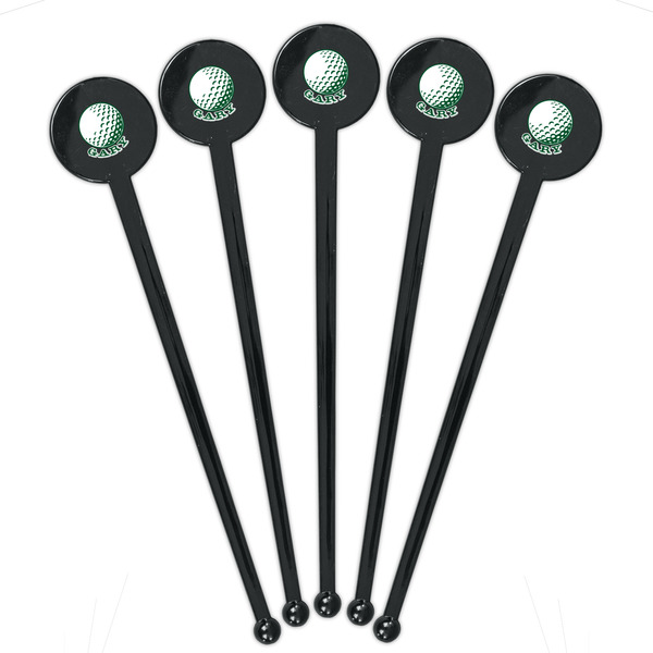 Golf Black Plastic 7" Stir Stick - Round - Fan View