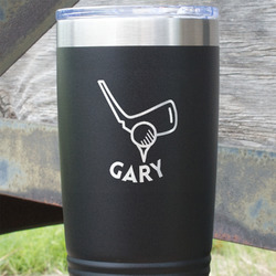 Golf 20 oz Stainless Steel Tumbler - Black - Single Sided (Personalized)
