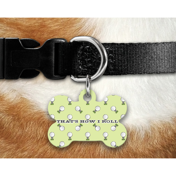 Golf Bone Shaped Dog Tag on Collar & Dog