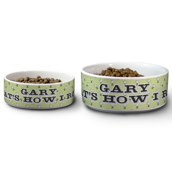 Golf Ceramic Dog Bowls - Size Comparison