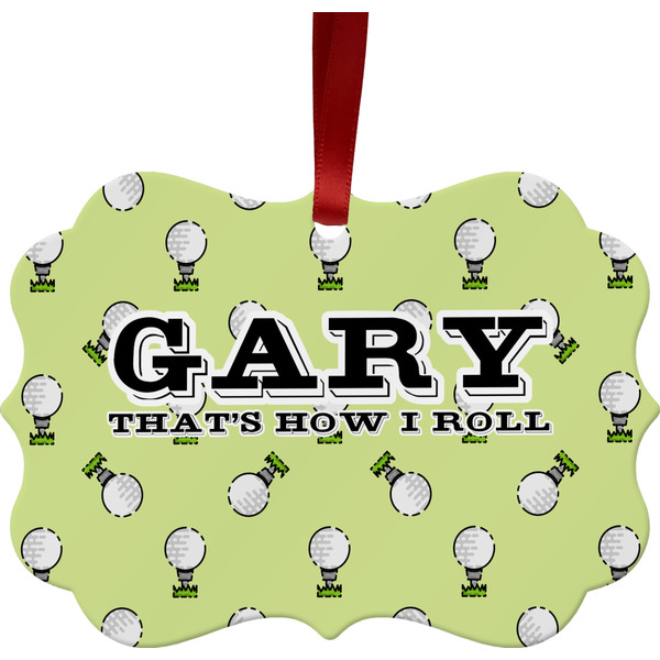 Custom Golf Metal Frame Ornament - Double Sided w/ Name or Text