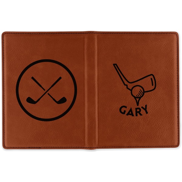 Golf Cognac Leather Passport Holder Outside Double Sided - Apvl
