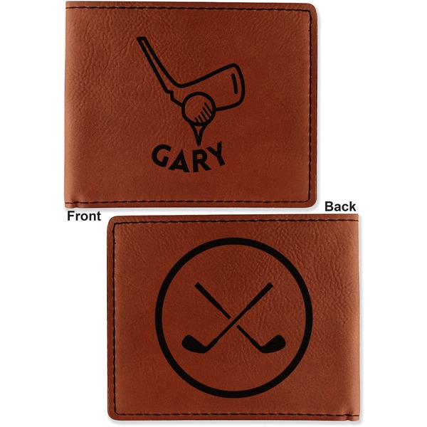 Golf Cognac Leatherette Bifold Wallets - Front and Back