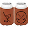 Golf Cognac Leatherette Can Sleeve - Double Sided Front and Back
