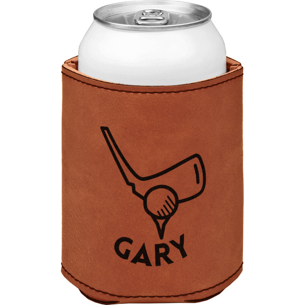 Golf Cognac Leatherette Can Sleeve - Single Front